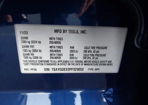 2023 Tesla Model Y Awd/Long Range Dual Motor All-Wheel Drive из США, поврежденный, VIN 7SAYGDEE0PF929050